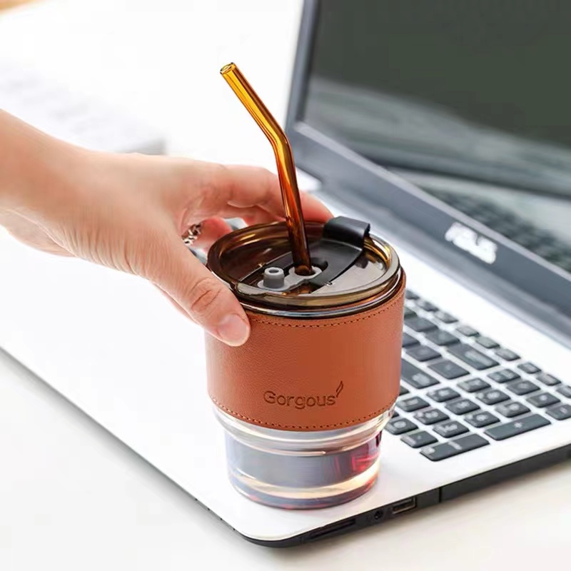 แก้วกาแฟ แก้วcoffee มีหนังหุ้ม+หลอด ครบเซต ชาวออฟฟิต+นักเรียนนักศึกษาต้องมี ของขวัญ - รูปที่ 2