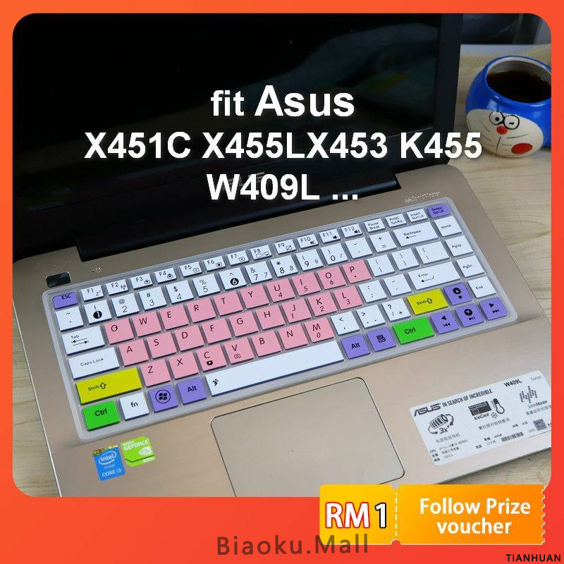 แผ่นฟิล์มซิลิโคนป้องกันคีย์บอร์ดแล็ปท็อป Asus X451C X 451X453 K455 W419L