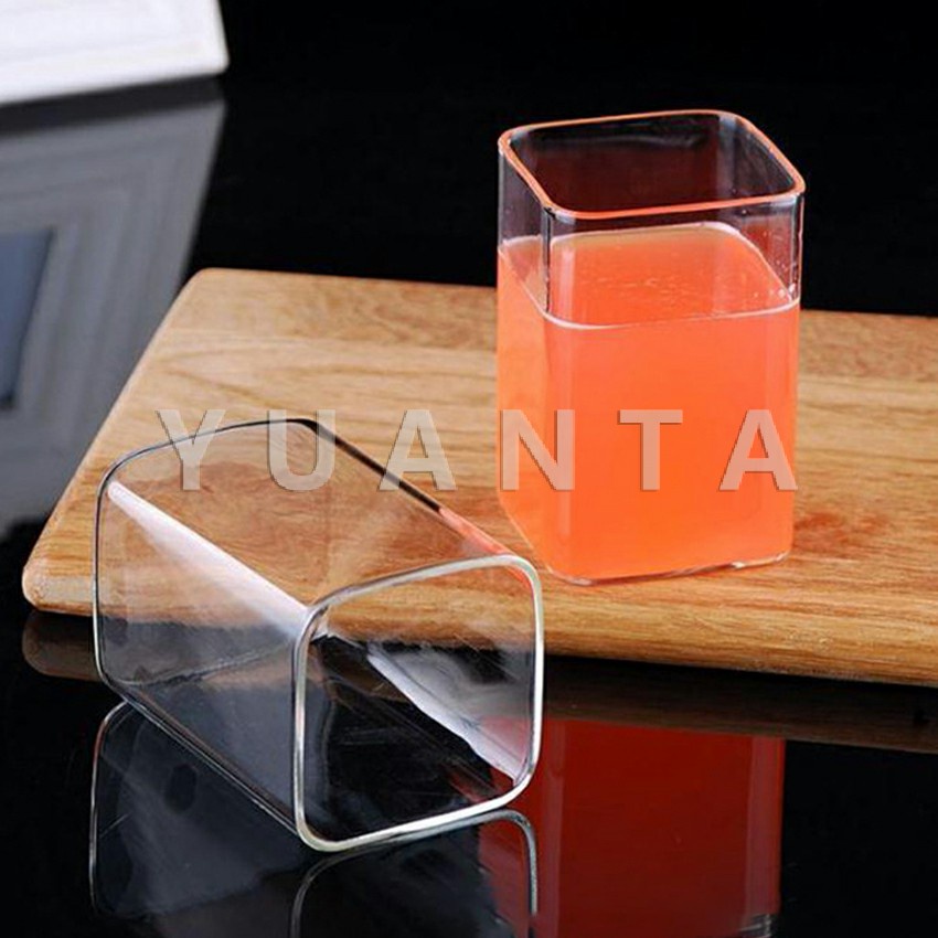 YUANTA แก้วนมทรงสี่เหลี่ยมทนความร้อน ใส่เย็นได้ ถ้วยเหลี่ยมใส Square transparent glass
