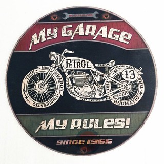 ป้ายสังกะสีวินเทจ My Garage My Rules (ปั้มนูน)