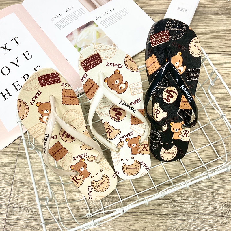 RILAKKUMA BISCUIT รองเท้าแตะผู้หญิง FLIP-FLIP | รองเท้าแตะพนังผู้หญิง CUTE ADULT