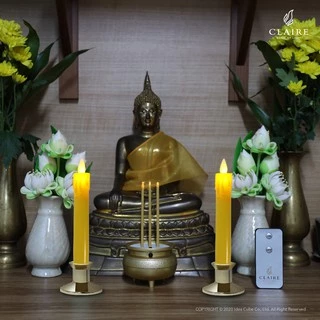 แคร์ล ธูปไฟฟ้า LED สูง 15 ซม. ธูปไฟฟ้า 3 ดอก สีทอง ใส่ถ่าน AA