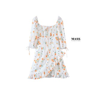 MASS Fashion : เดรสสั้น กระโปรงป้าย ลายดอกทานตะวัน Dress - Bella Sunflower Dress