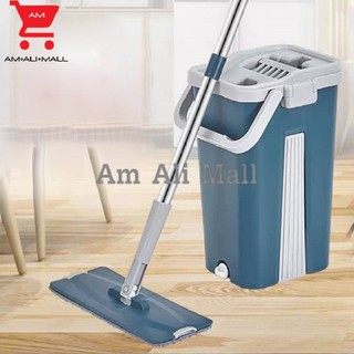 Am Ali Mall ไม้ถุพื้นแบบรีดน้ำพร้อมถังปั่น Flat mop ม็อบถังรีดน้ำขนาดใหญ่ ไม้ถูพื้นแบบแบน Flat mop รุ่นใหม่