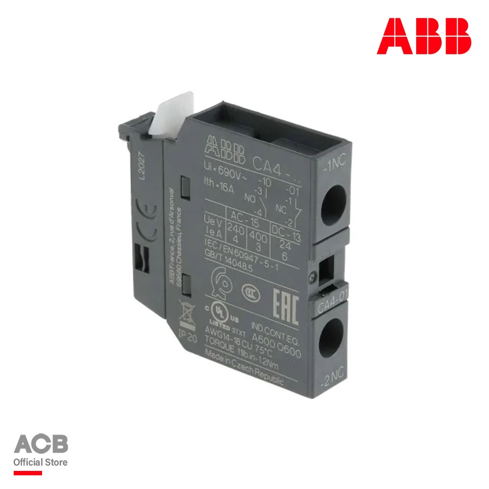 ABB Auxiliary Contact - 1NC, 1 Contact, Front Mount, 6 A รหัส CA4-01 : 1SBN010110R1001 เอบีบี ACB Of