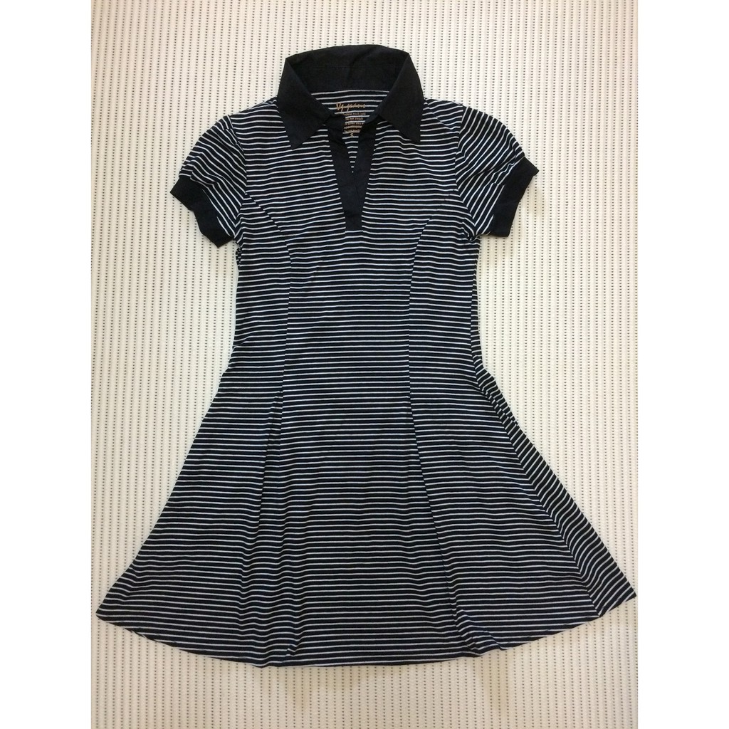 VJ Jeans เดรสคอปกลายทางสีดํา-ขาว