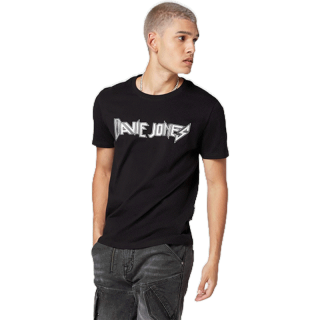 DAVIE JONES เสื้อยืดพิมพ์ลายโลโก้ สีดำ Graphic Print T-Shirt in black WA0110BK B1