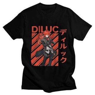 เสื้อยืดทุกวันdailyเสื้อยืดแขนสั้น ผ้าฝ้าย พิมพ์ลายอนิเมะ Cool Diluc Genshin Impact สําหรับผู้ชายSto5XL