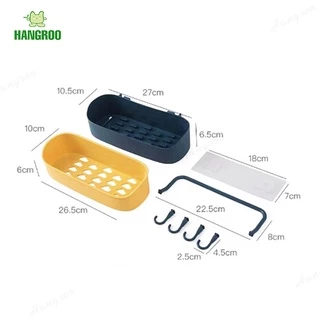 HANGROO H550 ที่ใส่ของติดผนัง GQ ที่วางของพร้อมราวแขวนและตะขอ ไม้ต้องเจาะผนัง H550