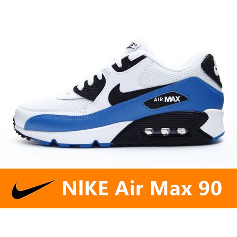 ของแท้ Nike Air Max 90 รองเท้าลำลองตาข่ายระบายอากาศ  รองเท้าวิ่งเบาะลมคลาสสิก - สีขาว สีฟ้า
