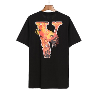 Vlone เสื้อยืดแขนสั้น ผ้าฝ้าย พิมพ์ลาย แฟชั่นสําหรับผู้ชาย และผู้หญิง