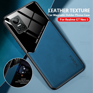 Car Magnetic Holder Leather Case For Realme GT Neo3 RealmeGT Neo 3 Raelme Reame GTNeo3 Acrylic Back Camera Protect Cover Coque