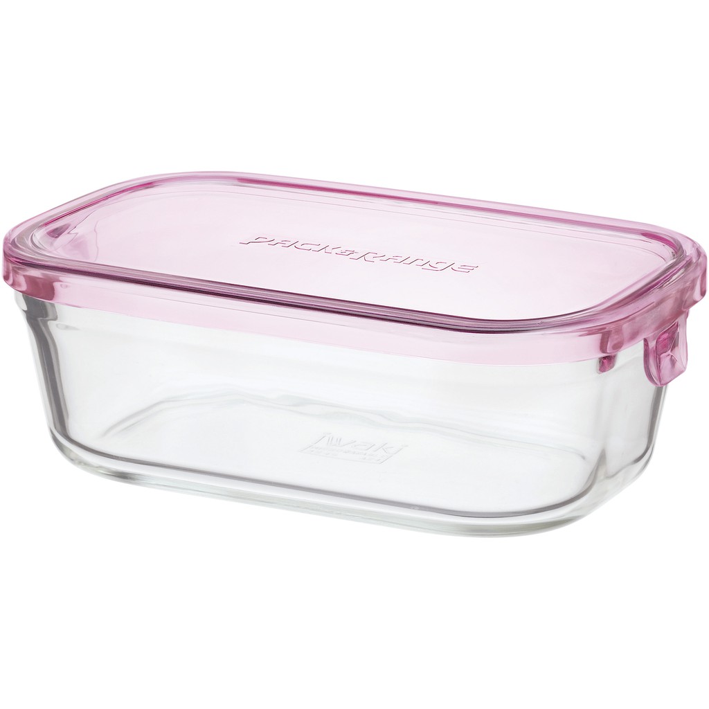 iwaki K3246N-Pภาชนะแก้วบรรจุอาหารทรงเหลี่ยมขนาด 500 ml.ชมพู ส่งฟรี(ใส่ไมโครเวฟได้พร้อมฝา) จากญี่ปุ่น แก้วใส