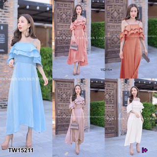 J15211 Dress  เดรส สายเดี่ยว ผูกไหล่ อกระบาย One-shoulder dress, ruffled neckline