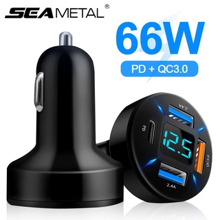 SEAMETAL ที่ชาร์จในรถ 66W QC3.0 + PD USB Type C ที่ชาร์จเร็วสี่พอร์ต 12V 24V ที่ชาร์จในรถอเนกประสงค์ Car Charger Fast Charging