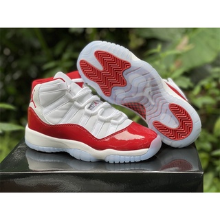 รองเท้าผ้าใบ Air Jordan 11 GS "Cherry" สีขาว สีแดง สีดํา 378038-116 รองเท้ากีฬา รองเท้าบาสเก็ตบอล