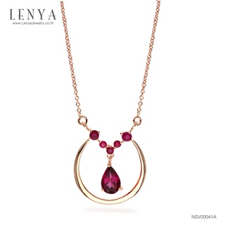 Lenya Jewelry สร้อยคอเงินแท้ 925 ประดับพลอย ทรงหยดน้ำ โรโดไลท์(Rhodolite) และพลอยทับทิม (Ruby) ชุบพิ้ง โกลด์