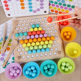 Wooden Go Games Set Dots Shuttle Beads Board Games, Rainbow Clip Beads Puzzle, Early Education Puzzle Board Game for Kid