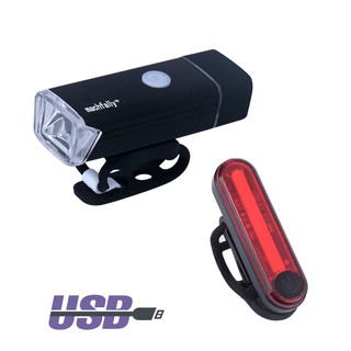 ไฟหน้าจักรยาน Machfally 180Lumens + ไฟท้ายจักรยาน (USB)