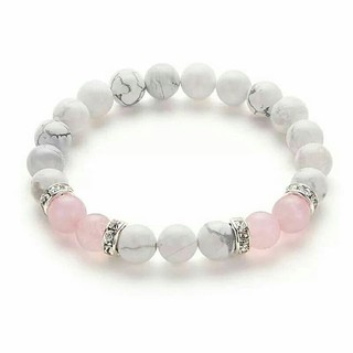 กำไลข้อมือหินแท้ Howlite+Rose quartz (8,10มิล)