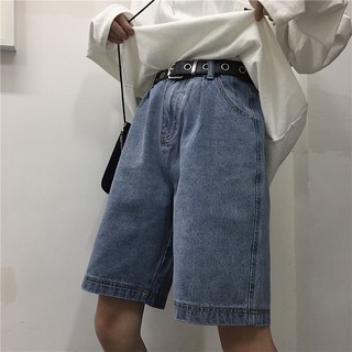 Women Korean Fashion Retro High Waist Short Jeans Loose Wide Leg Shorts