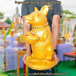 หนูมุสิกะขนาดใหญ่ สีทอง เหมาะตั้งบูชารบ้านที่มีพระพิฆเนศ เราสามารถกระซิบขอพรที่หูหนูมุสิกะได้เลย จะทำให้พรนั้นสำเร็จโดยง