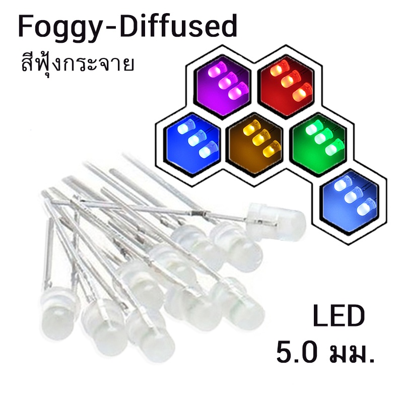 (5ตัว /10ตัว) LED F3 F5 ขาวขุ่น สีนวล สีฟุ้ง 3 มม. 5 มม.  กระจายแสง LED diffused foggy lens round 3mm 5mm