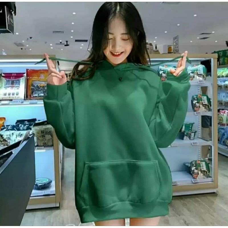 เสื้อกันหนาวมีฮู้ดโอเวอร์ไซส์สีพื้นธรรมชาติ