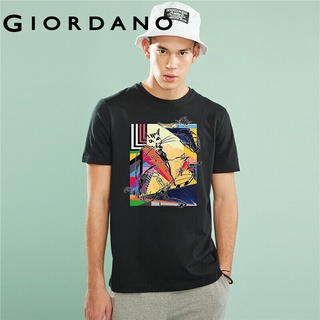 เสื้อยืดผ้าฝ้ายพิมพ์ลายGiordano Men เสื้อยืดแขนสั้นคอกลม ผ้าฝ้าย100% สกรีนลวดลาย Painting Series Free Shipping 30099249