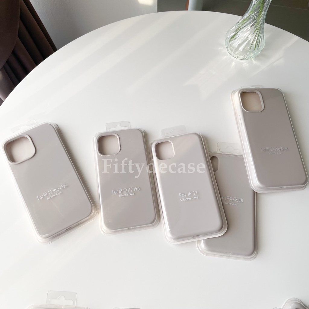 เคสกำมะหยี่ รุ่น 7-17promax เคสซิลิโคนสีพื้น เคสสีมินิมอล ไม่มีโลโก้ (สีครีมเทา) พร้อมส่ง !!!