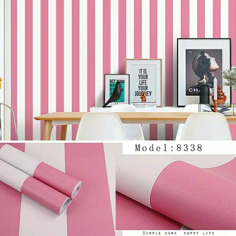 PUTIH WALLPAPER/WALL STICKER สีขาวสีชมพู LINE MOTIF สามารถ PAY บน PLACE