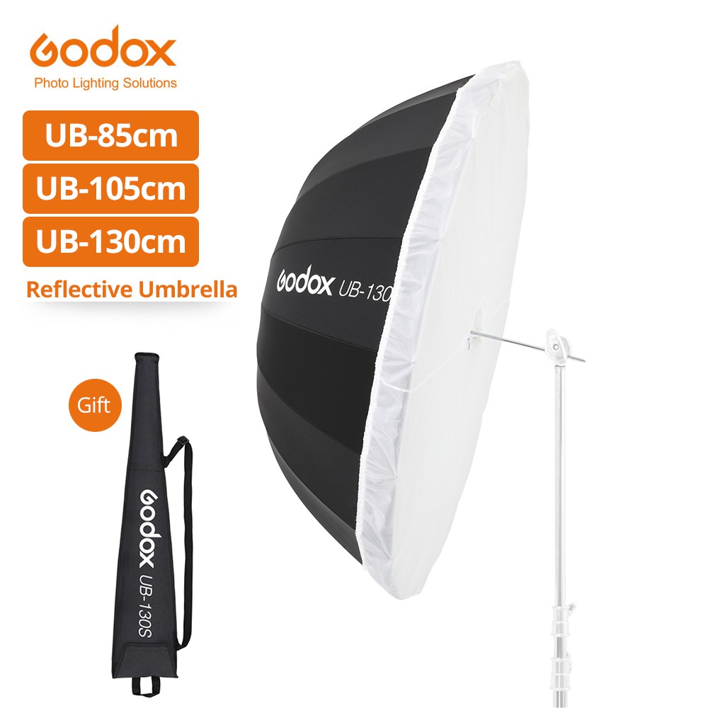 [Godox] ร่มสะท้อนแสงสีดําสีเงินขนาด 85 ซม. 105 ซม. 130 ซม. พร้อมฝาครอบสีดําสีเงิน 33.5 นิ้ว 51 นิ้ว