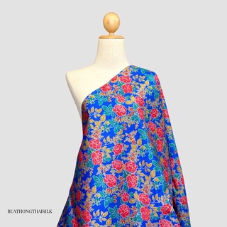 FLORAL DESIGN PRINTED THAI SILK FABRIC - ผ้าไหมไทยแท้ พิมพ์ลาย ลวดลาย ดอกไม้