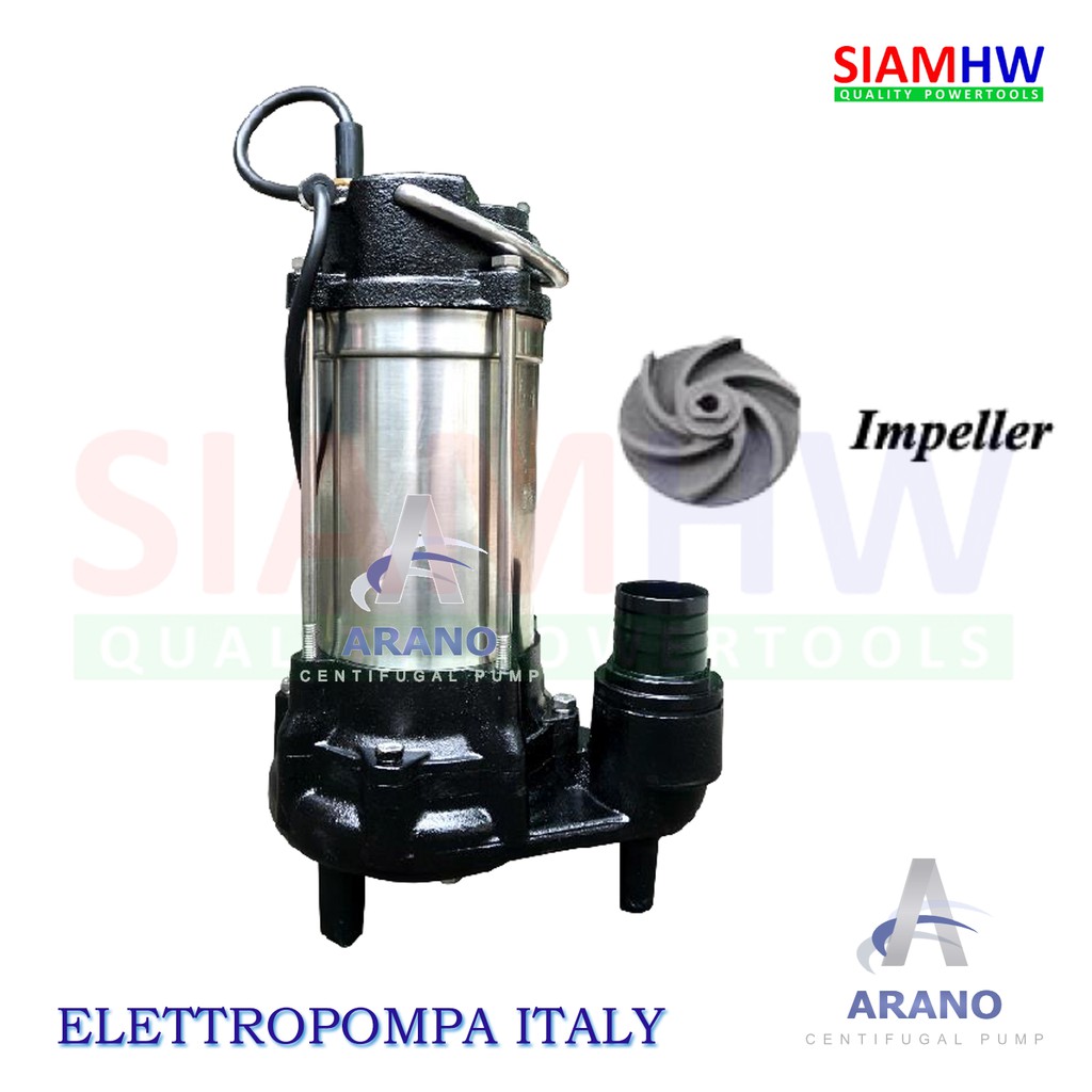 ARANO ASS750 ปั๊มแช่ ปั๊มจุ่ม ไดรโว่ ดูดโคลนและดูดน้ำสะอาด สแตนเลส ขนาด 2" กำลัง 1HP 750W 220V