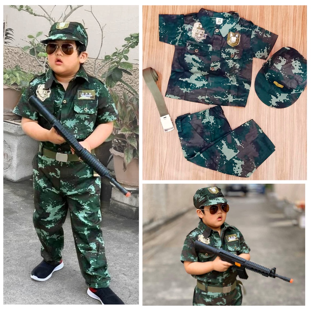 ชุดอาชีพเด็ก ชุด ทหารบก ลายพราง คละลาย ในชุดมี4ชิ้น เสื้อ กางเกง หมวก