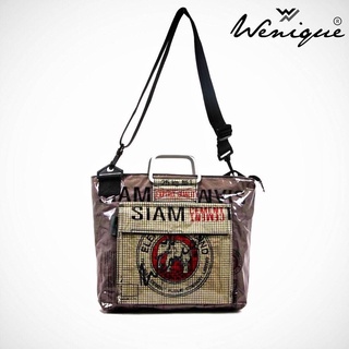 Messenger bag with handle กระเป๋าสะพายข้าง กระเป๋าถือ ลายช้างแดง พื้นน้ำตาล ขนาด 34*29*9 ซม. (A016)