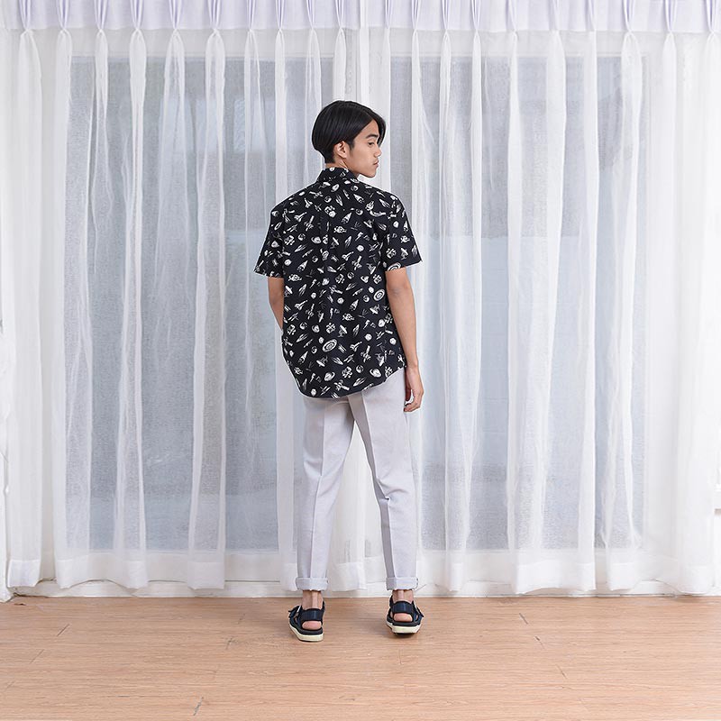 Mr 703 เส อเช ตผ ชายแขนส น ลายจ ด Space Ship ส ดำ 480