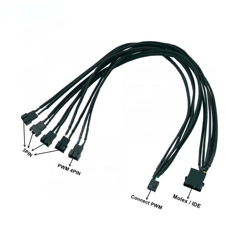 Molex IDE 4 Pin ชายเชื่อมต่อ 5 พอร์ต PWM Fan Hub 4Pin 3Pin Splitter Cable 45CM