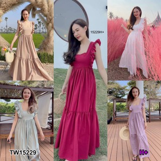 S4U Maxi dress แม็กซี่เดรสไหล่ระบายผูกโบว์หลัง  พร้อมส่ง เสื้อผ้าแฟชั่นผู้หญิง ชุดไปเที่ยว เดรสยาว เดรสสีแดง เดรสออกงาน