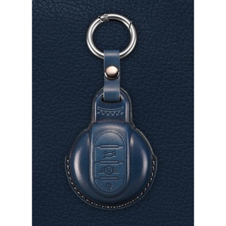 ซองหนังแท้หนังวัว Handmade [สีน้ำเงิน BLUE] MINI Leather Key Fob พร้อมพวงกุญแจ สำหรับ MINI Gen3 F54/F55/F56/F57/F60