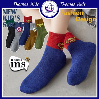 [[THOMAS Kids] ถุงเท้าแฟชั่น ลายการ์ตูนซูเปอร์แมน สําหรับเด็กผู้ชาย 1-11 ปี 5 คู่