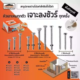 (ราคาต่อกล่อง) Profast โปรฟาส์ท สกรูยึดไม้ฝา ไม้เฌอร่า สกรูปลายสว่านติดตั้งไม้ฝา