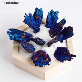 Qukiblue หินคริสตัลทัวร์มาลีนธรรมชาติ สีฟ้า แร่ไทเทเนียม สีดํา 1 ชิ้น