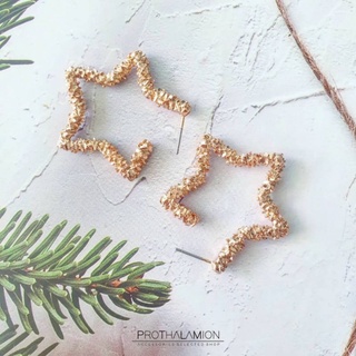 Gold Star Hoop Earrings : ต่างหู ตุ้มหู ห่วง ดาว สีทอง