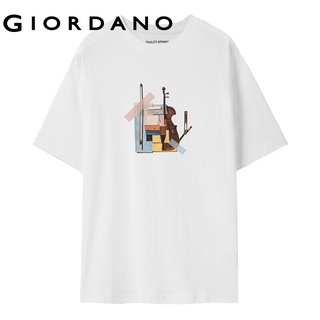 Giordano ผู้หญิง เสื้อยืดคอกลมแขนสั้นผ้าฝ้ายพิมพ์ลาย Free Shipping 99391034 เสื้อยืดผู้หญิงอวบ