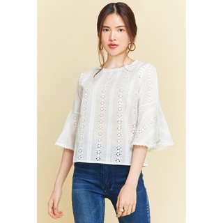 MissStylistS เสื้อผ้าฝ้ายสีขาว ฉลุลาย Japanese Casual Blouse