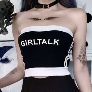 เสื้อเกาะอกขาวดำปักลายGirlTalk