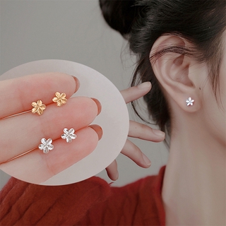 ต่างหูดอกไม้ Fashion Cherry Flower Blossoms Flower Stud Earrings Silver Gold Color Ear Studs Womens Jewelry Birthday Gift