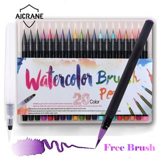 Aicrane ปากกาสีน้ำ 20 สี ปากกาไฮไลท์ ปากกาสี ชุดระบายสีน้ำ ชุดสีน้ำ ปากกาเน้นข้อความ ปากกามาร์คเกอร์ ปากกามาร์กเกอร์