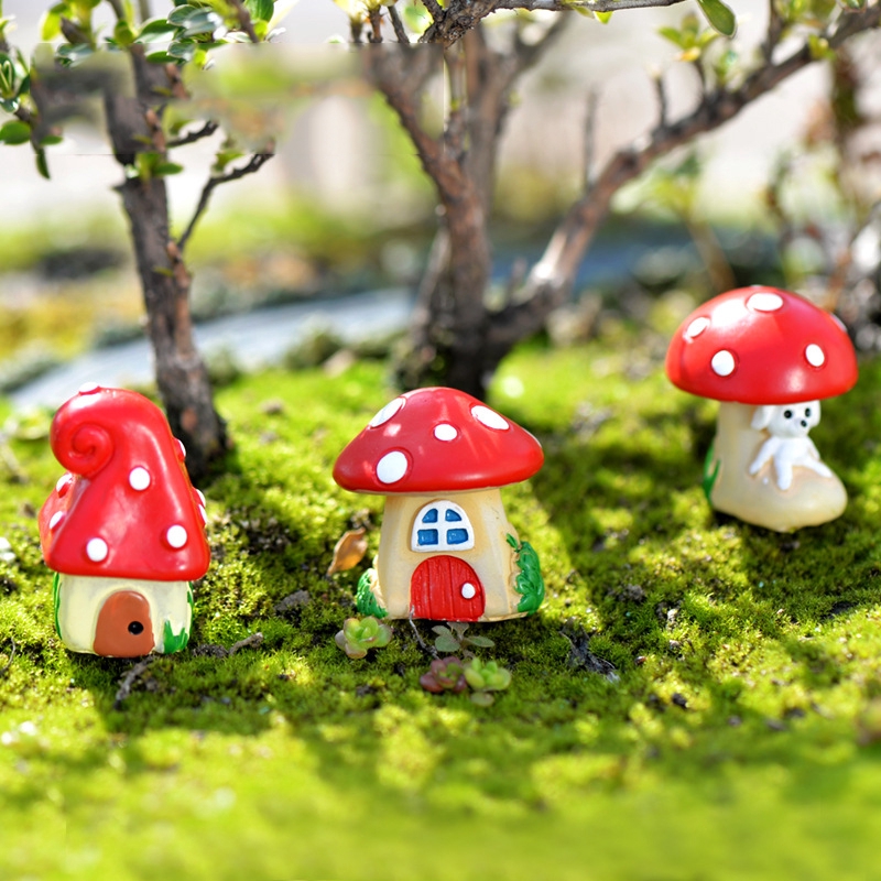 3 ชิ้นน่ารักการ์ตูนเห็ดบ้าน Moss micro ภูมิทัศน์ขวดนิเวศวิทยาภูมิทัศน์เรซิ่นเครื่องประดับขนาดเล็ก